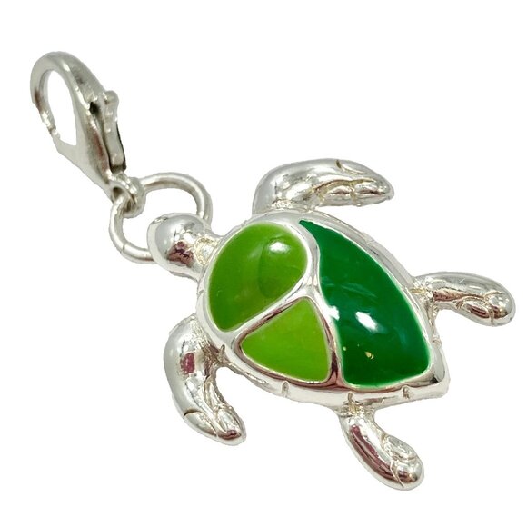 Green Sea Turtle Clip On Charm Zipper Pull Purse Bag Silver Tone Nautical Island - Picture 1 of 10